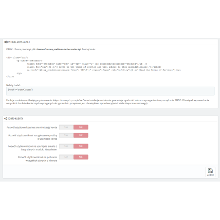 GDPR related changes module for PrestaShop