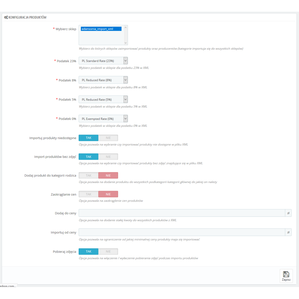 Importieren Sie XML Hurtowania / PrestaShop