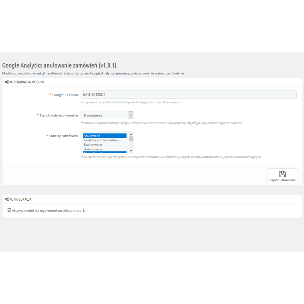 Google Analytycs Pro purchase transaction returns for PrestaShop 1.6.x and 1.7.x