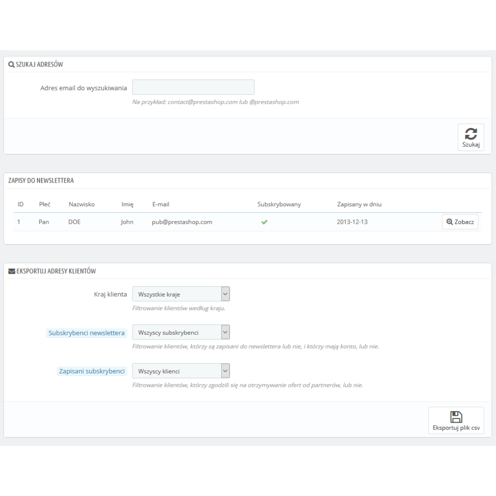 Newsletter landing page / strona zapisu dla PrestaShop 1.6.x, 1.7.x