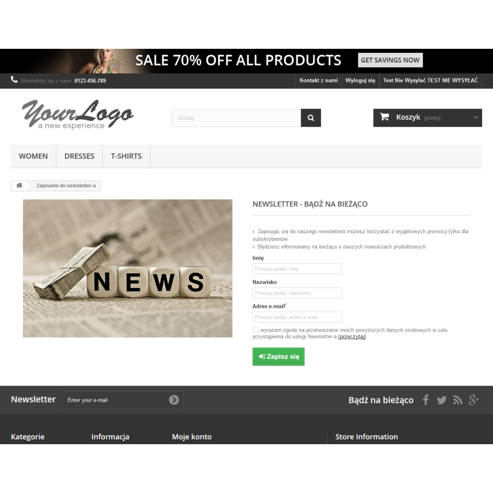 Newsletter-Zielseite / Rekordseite für PrestaShop 1.6.x, 1.7.x
