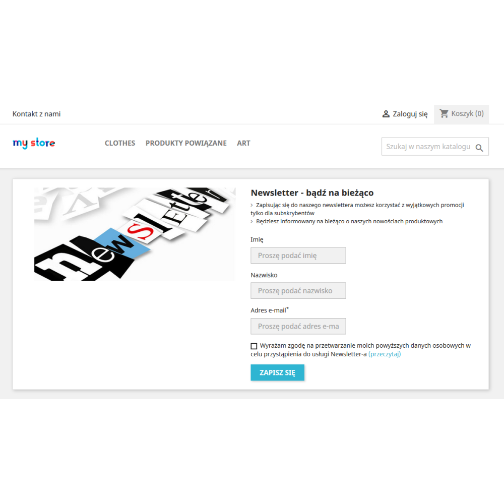 Newsletter landing page / strona zapisu dla PrestaShop 1.6.x, 1.7.x