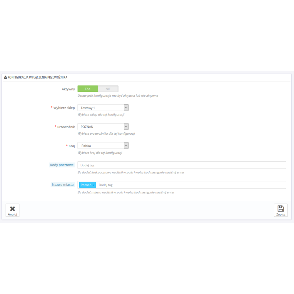 Inclusion d'un mode de livraison pour une ville ou un code postal