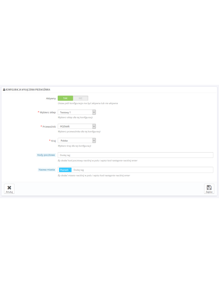 Inclusion of a delivery method for a city or zip code