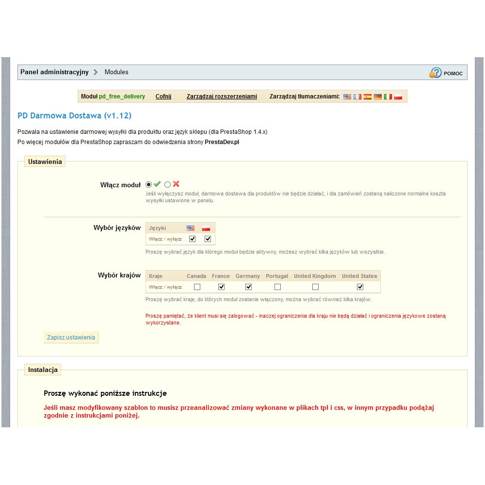Modulo di spedizione gratuita per prodotti selezionati per PS 1.4.x