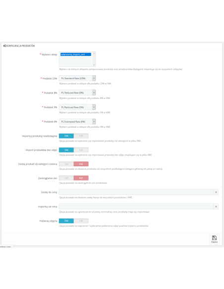 Importieren Sie XML Hurtowania / PrestaShop