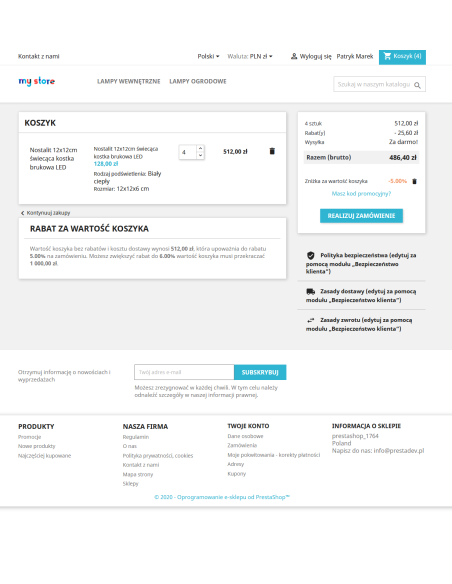 Schwellenrabatte auf den Pro-Warenkorbwert für Prestashop 1.6.x und 1.7.x.