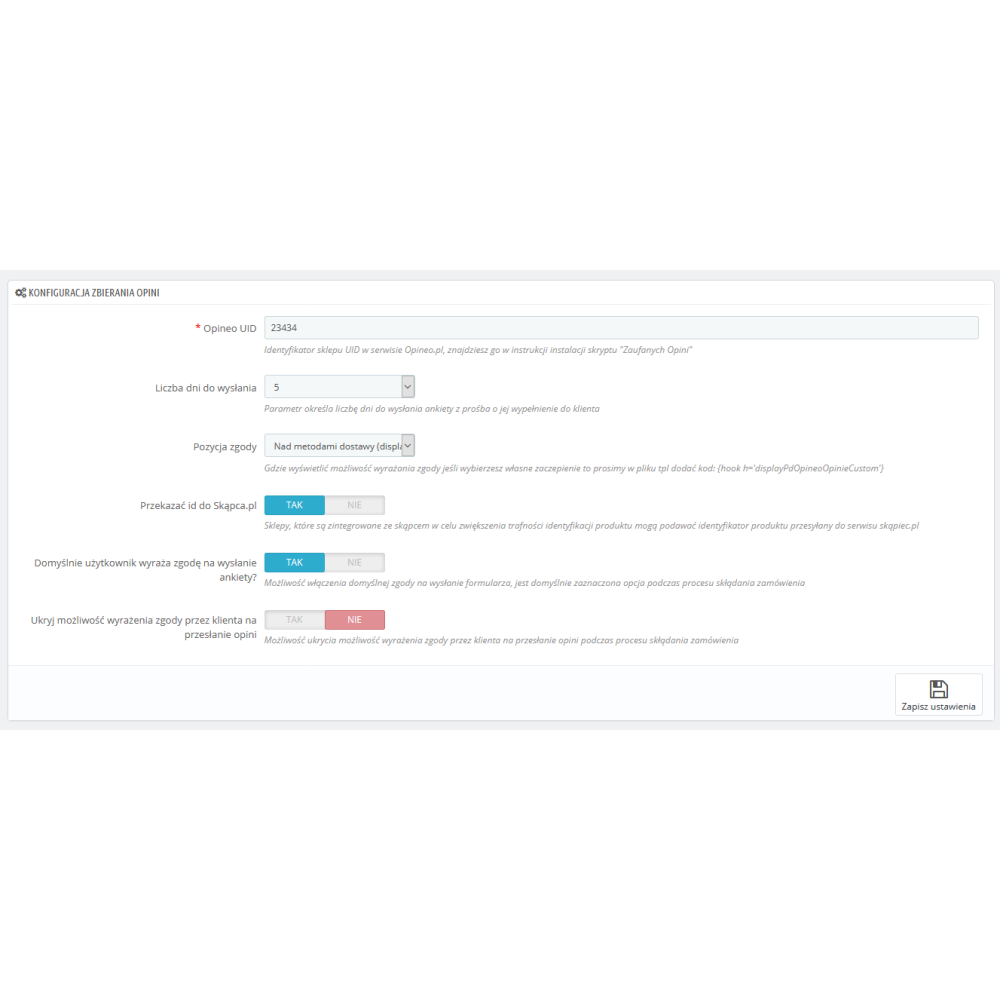 Integration with Opineo Reliable reviews for PS 1.4. x and PS 1.5 x
