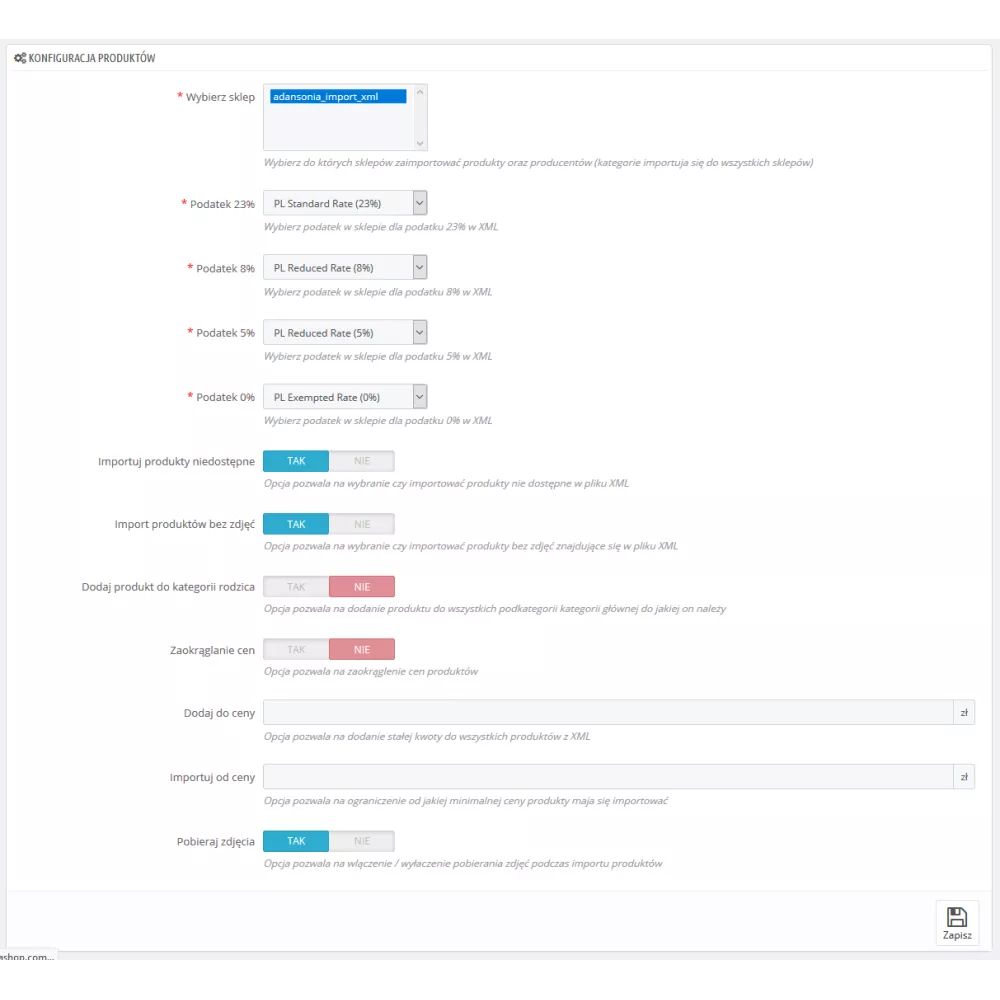 Importazione XML all'ingrosso / PrestaShop