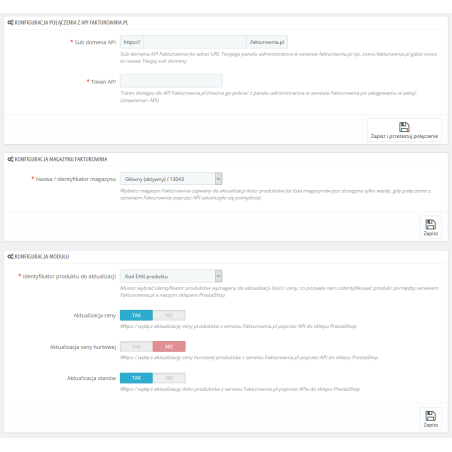 Integration mit Fakturownia.pl, Aktualisierung von Lagerbeständen und Preisen für Prestashop 1.6.x und 1.7.x.