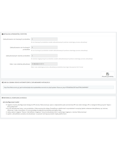 Integration mit Fakturownia.pl, Aktualisierung von Lagerbeständen und Preisen für Prestashop 1.6.x und 1.7.x.