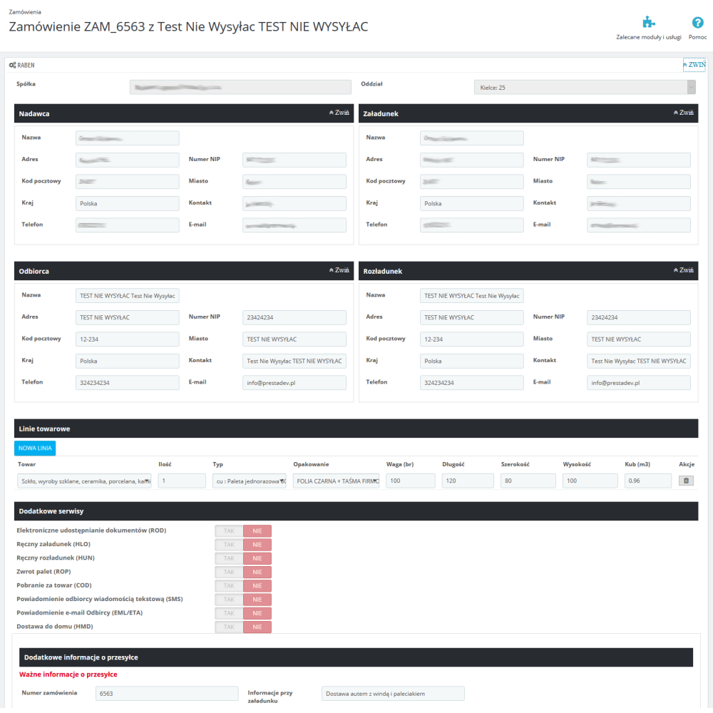 Intégration avec Raben pour PrestaShop 1.6.x, 1.7.x