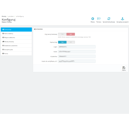 Intégration avec Raben pour PrestaShop 1.6.x, 1.7.x