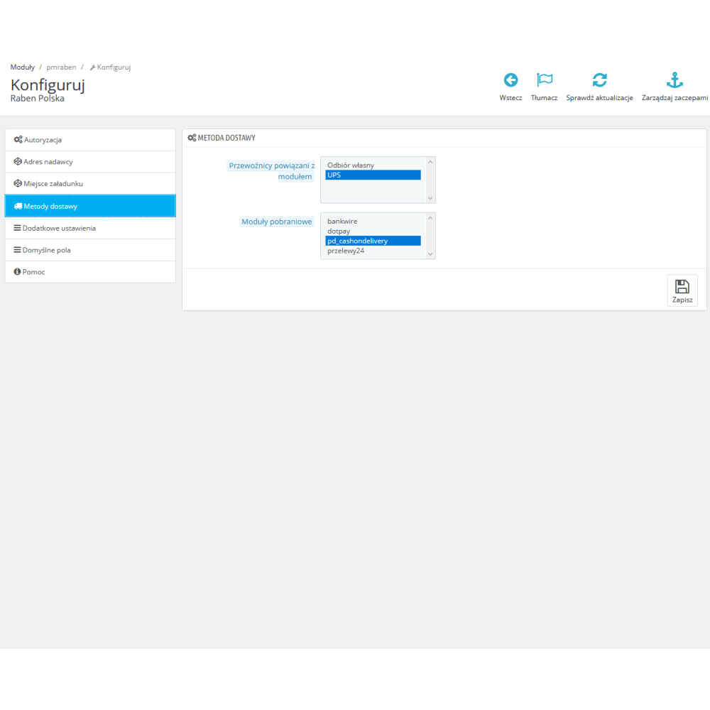 Integrazione con Raben per PrestaShop 1.6.x, 1.7.x