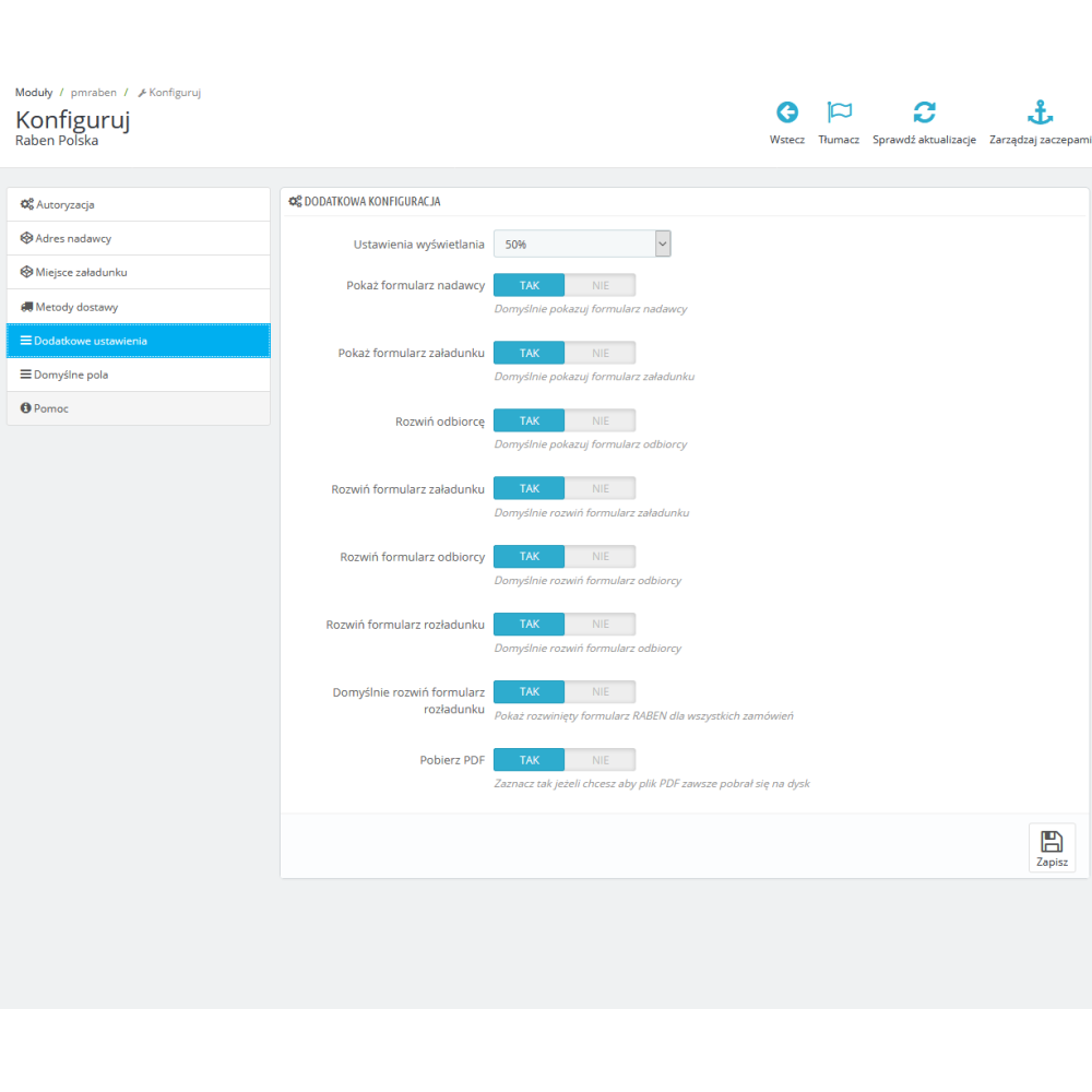 Intégration avec Raben pour PrestaShop 1.6.x, 1.7.x