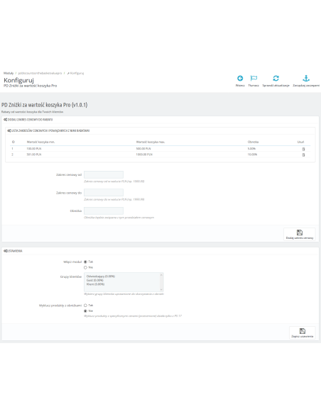 Schwellenrabatte auf den Pro-Warenkorbwert für Prestashop 1.6.x und 1.7.x.