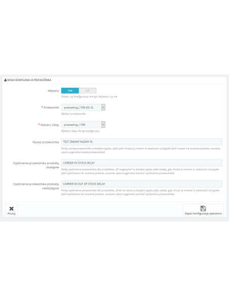 Nome del metodo di spedizione Tempo di consegna multilingue / condizionale per PrestaShop 1.6.x, 1.7.x.