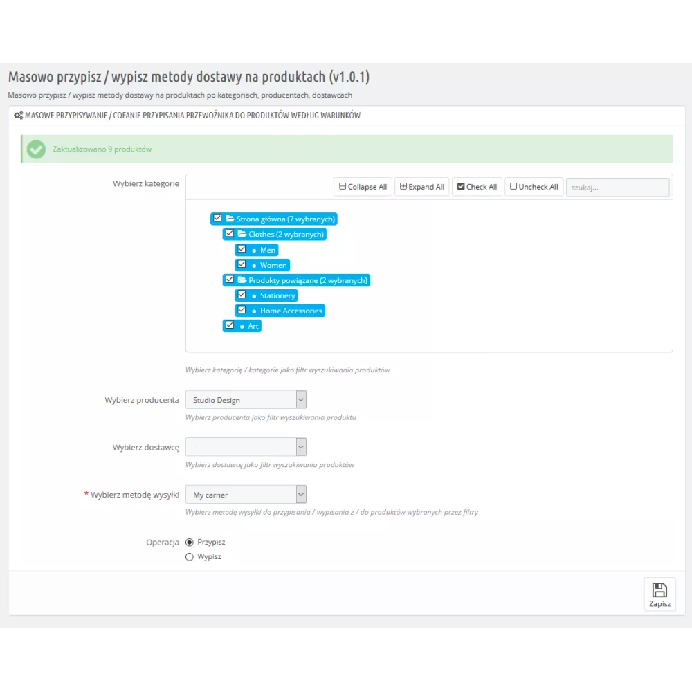 Affectation massive des transporteurs aux produits pour PrestaShop 1.6.x & 1.7.x