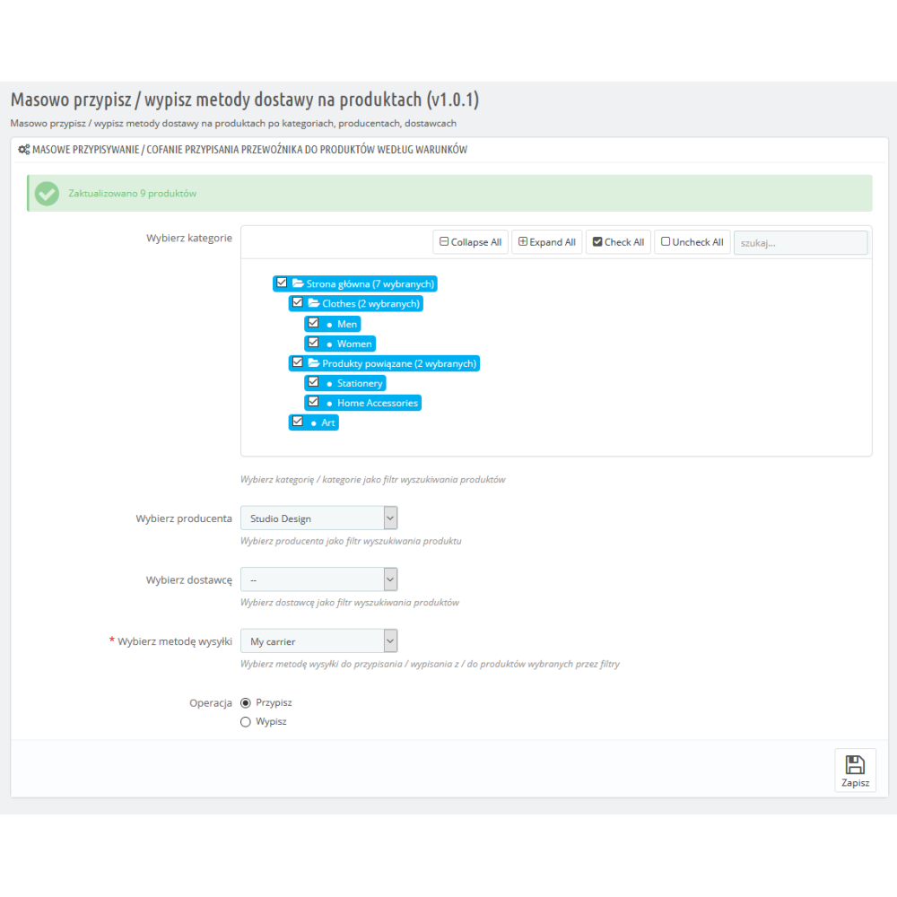 Mass assignment of carriers to products for PrestaShop 1.6.x & 1.7.x