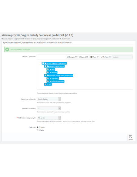 Massenzuordnung von Spediteuren zu Produkten für PrestaShop 1.6.x & 1.7.x.