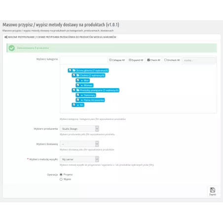 Affectation massive des transporteurs aux produits pour PrestaShop 1.6.x & 1.7.x