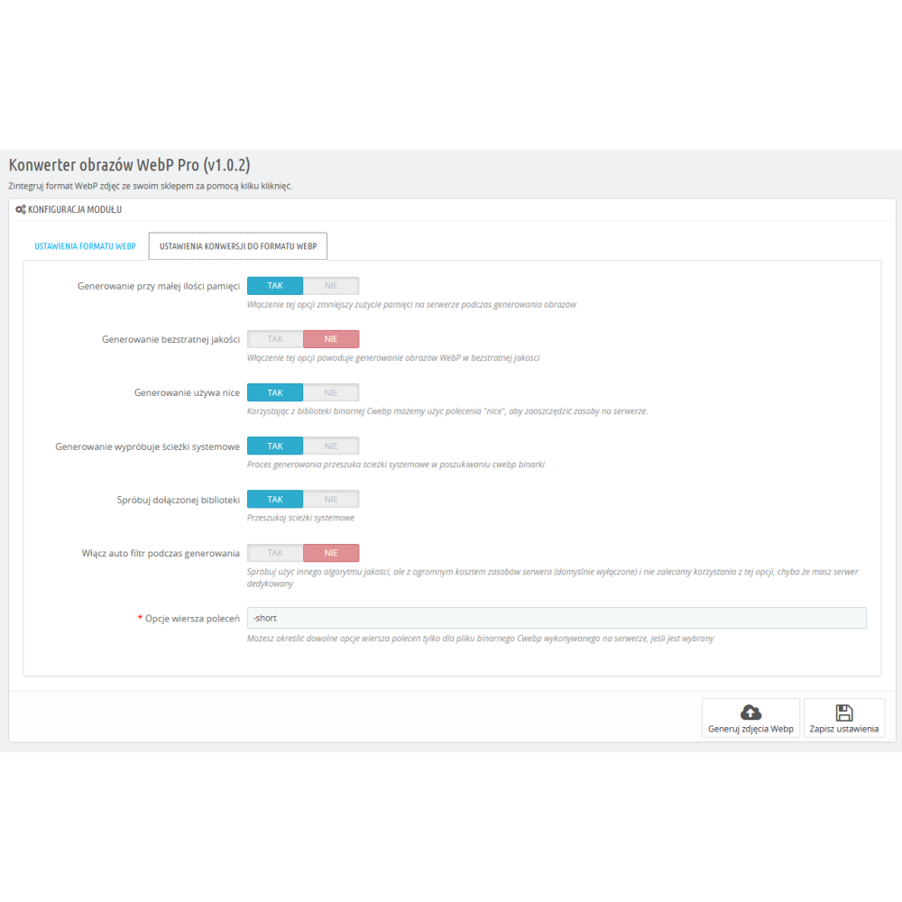 Photos in WebP Pro format module for PrestaShop 1.6.x, 1.7.x