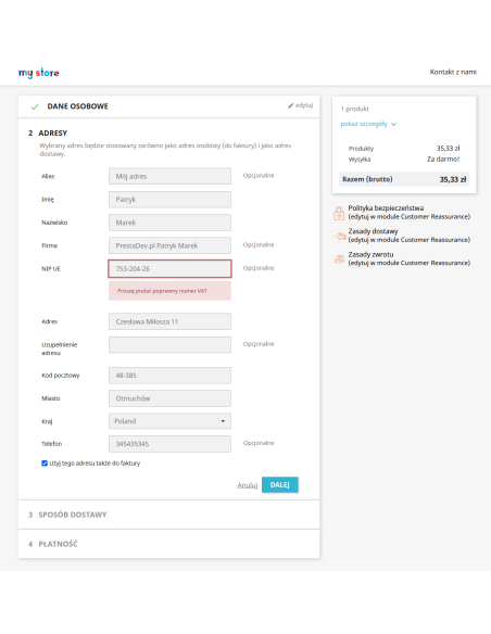 Перевірка правильності NIP / ПДВ номера для PrestaShop
