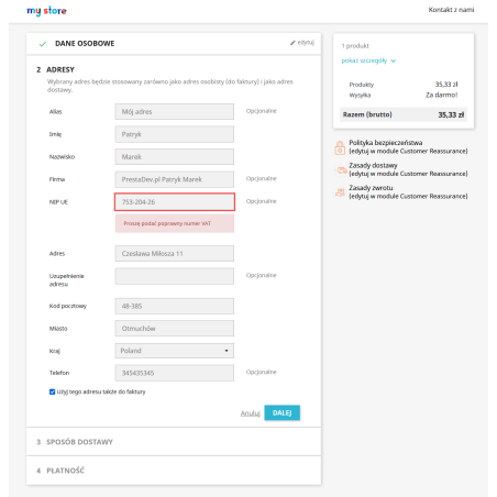 Kontrola správnosti NIP / DIČ pro PrestaShop