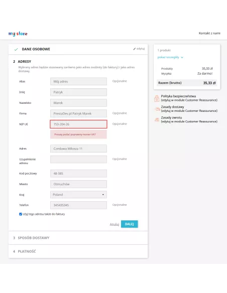 Sprawdzanie poprawności numeru VAT / VAT EU moduł dla PrestaShop | Moduły prestashop | PrestaDev.pl