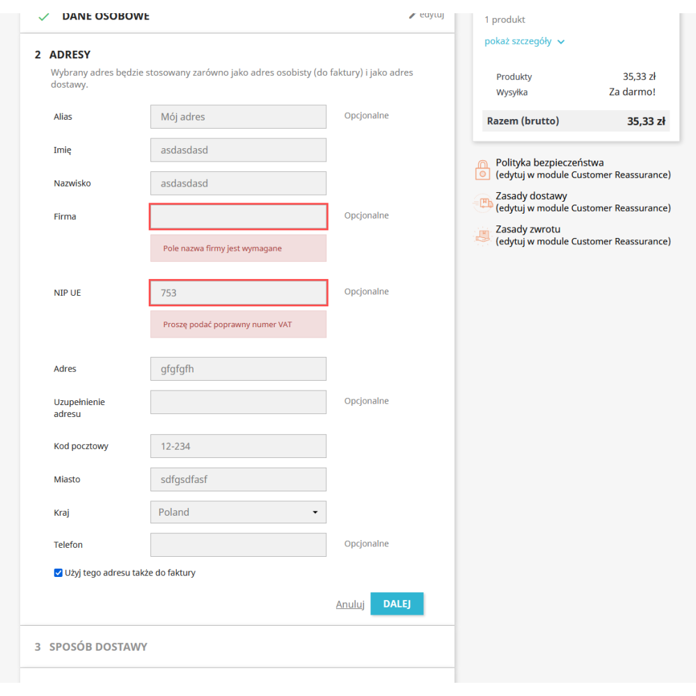 Überprüfung der Richtigkeit der NIP / Umsatzsteuer-Identifikationsnummer für PrestaShop