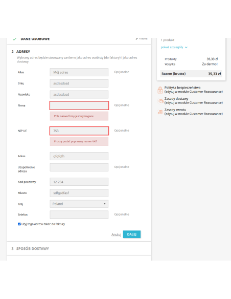 Überprüfung der Richtigkeit der NIP / Umsatzsteuer-Identifikationsnummer für PrestaShop