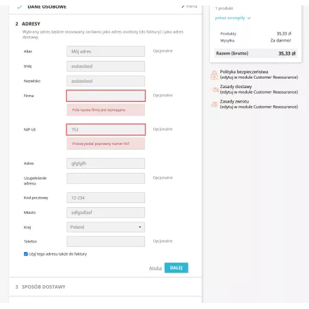 Kontrola správnosti čísla NIP / DIČ pro PrestaShop