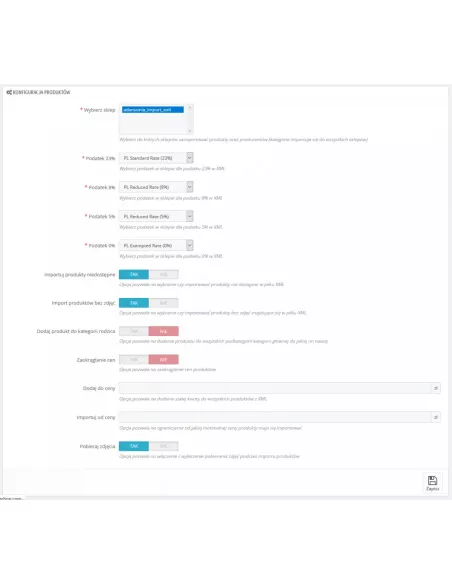 Import XML Hurtownia adansonia.pl / PrestaShop