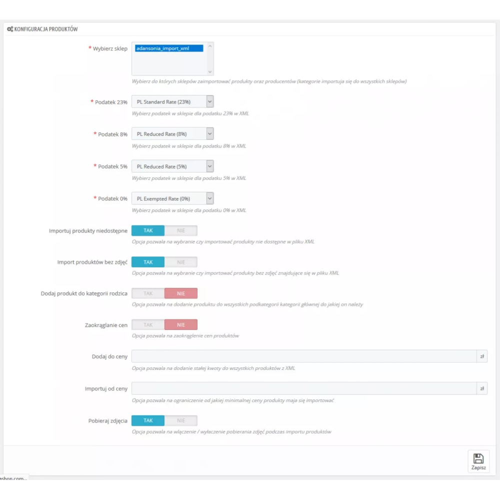 XML-Import Großhändler artbhp.pl / PrestaShop