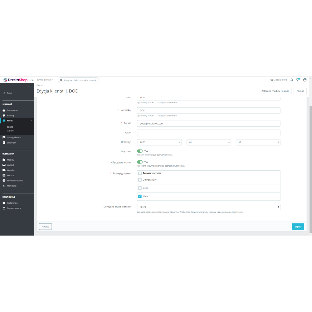 Ручна активація облікових записів клієнтів для PrestaShop 1.7.x