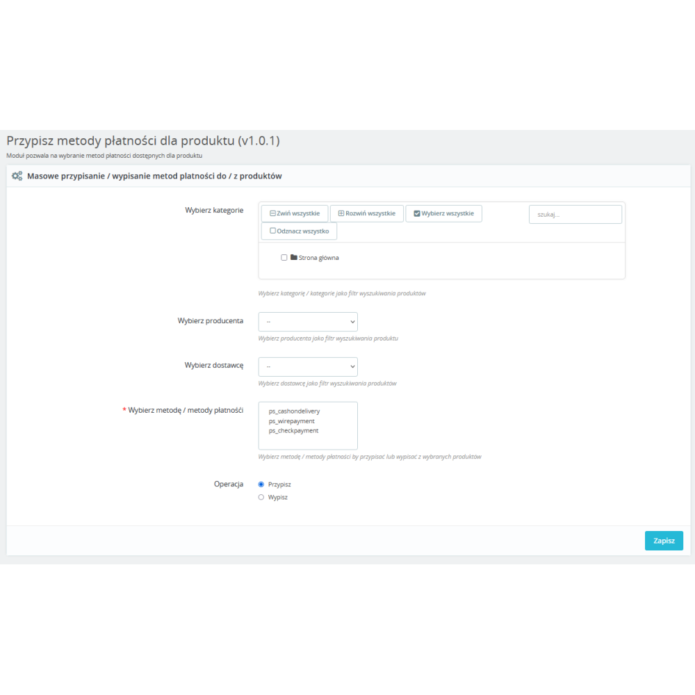 Assign payment methods to products for PrestaShop