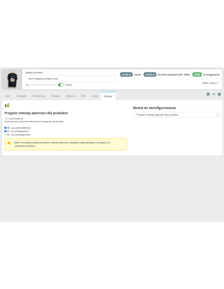 Zuweisung von Zahlungsmethoden zu Produkten für Prestashop