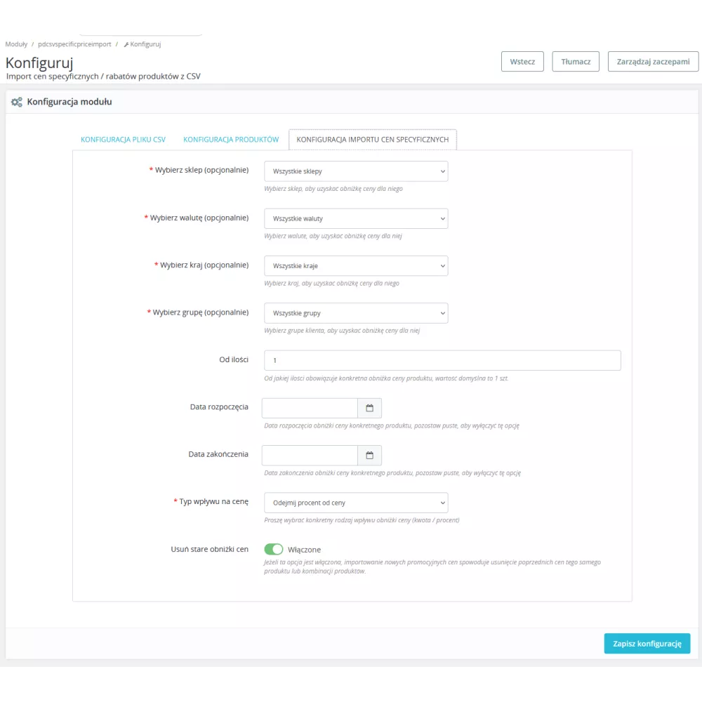 Import rabatów z CSV Pro moduł dla PrestaShop