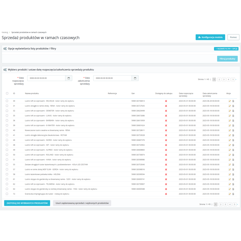 Модуль керування доступністю товарів у часі для PrestaShop