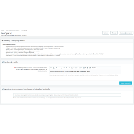 Modul zur zeitlichen Verwaltung der Produktverfügbarkeit für PrestaShop