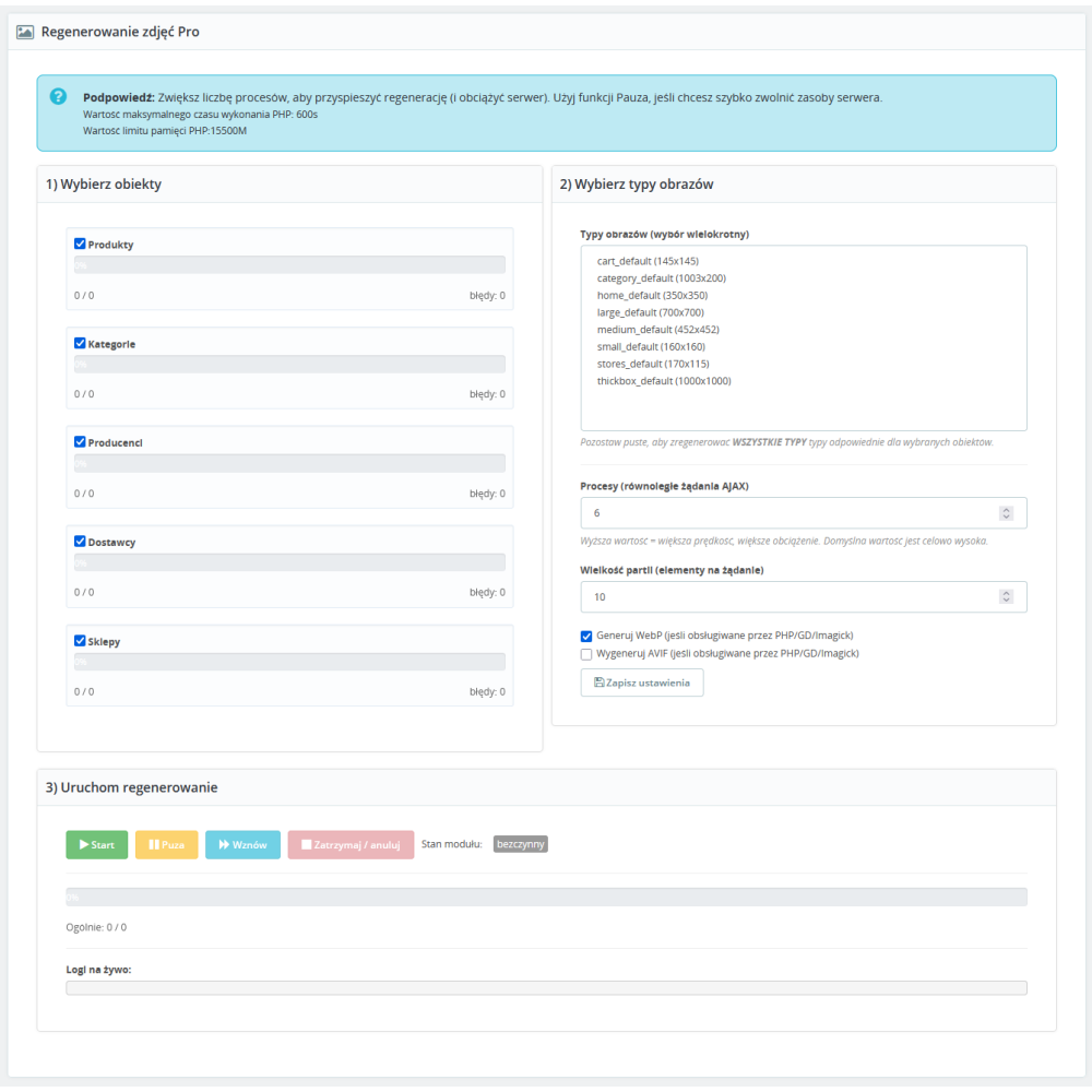 Regenerování obrázků Pro modul pro PrestaShop