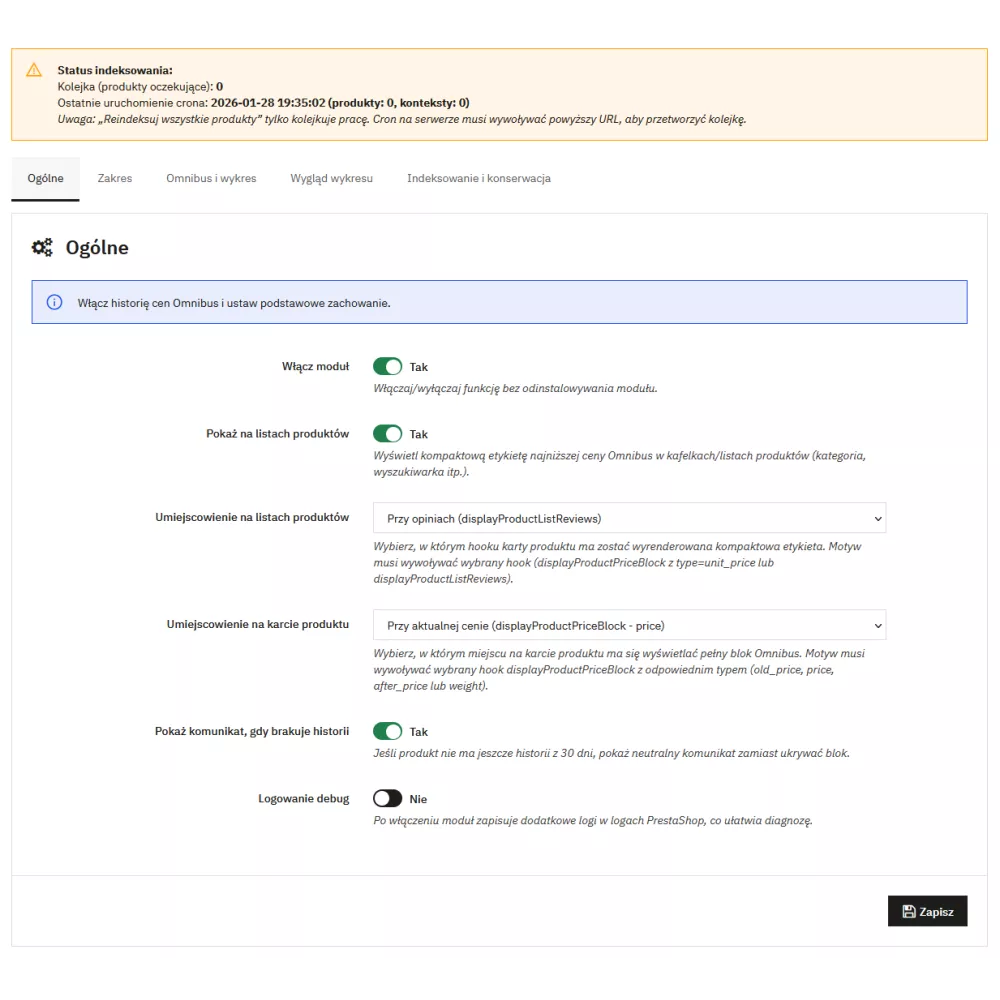 Moduł Omnibus dla PrestaShop – historia cen i najniższa cena 30 dni