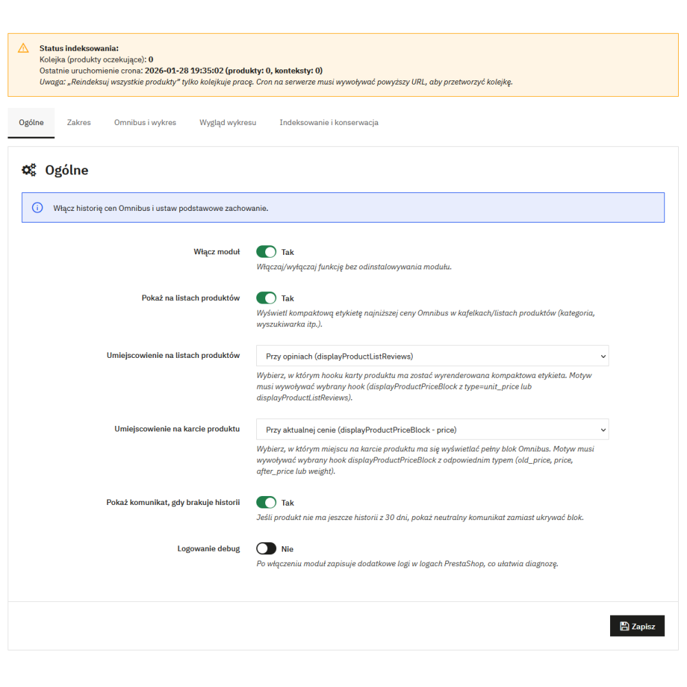 Module Omnibus pour PrestaShop – historique des prix et prix le plus bas sur 30 jours