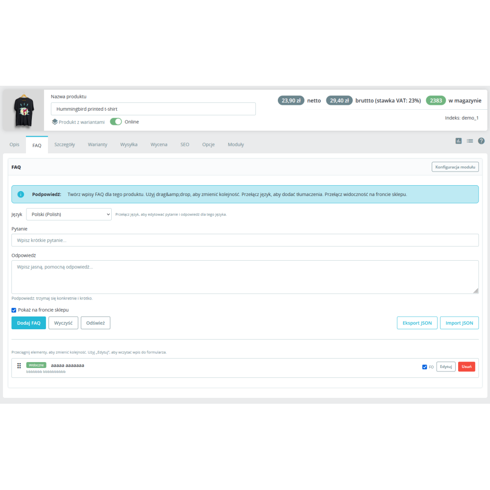 FAQ Pro dla PrestaShop