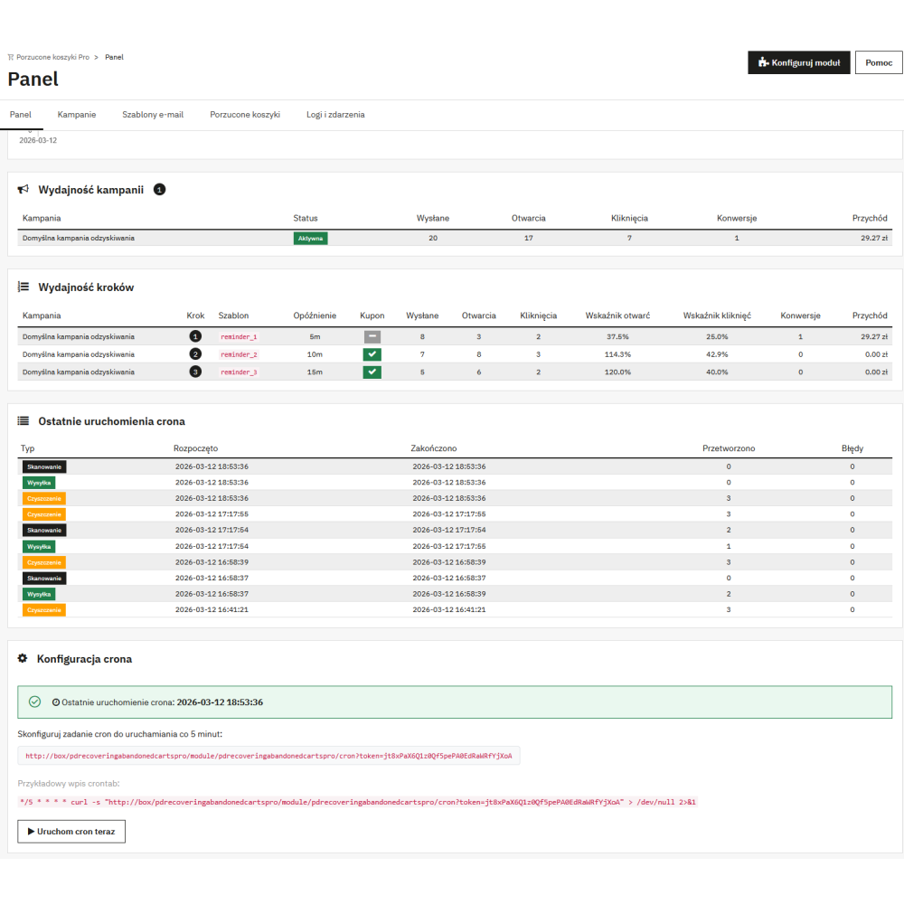 Paniers abandonnés Pro - récupération des commandes, campagnes e-mail et coupons de réduction dans PrestaShop