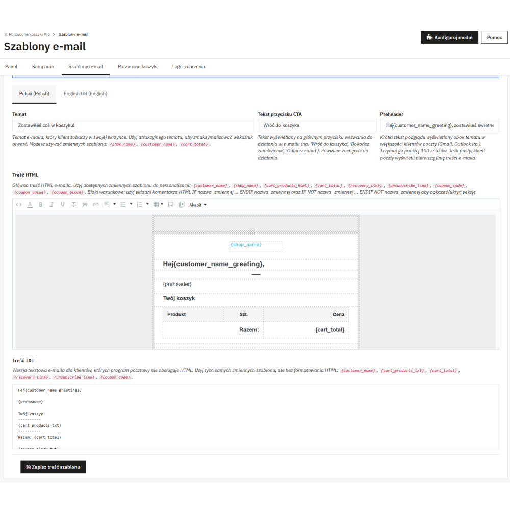 Paniers abandonnés Pro - récupération des commandes, campagnes e-mail et coupons de réduction dans PrestaShop