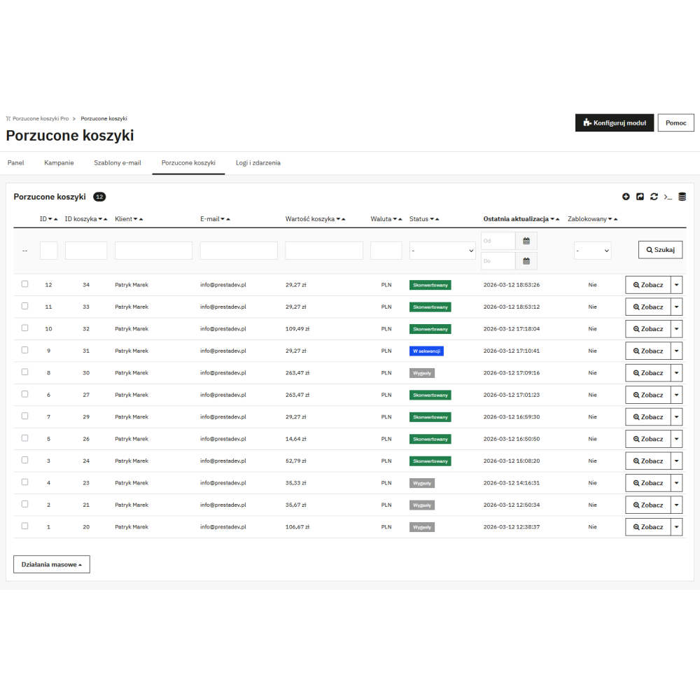 Paniers abandonnés Pro - récupération des commandes, campagnes e-mail et coupons de réduction dans PrestaShop