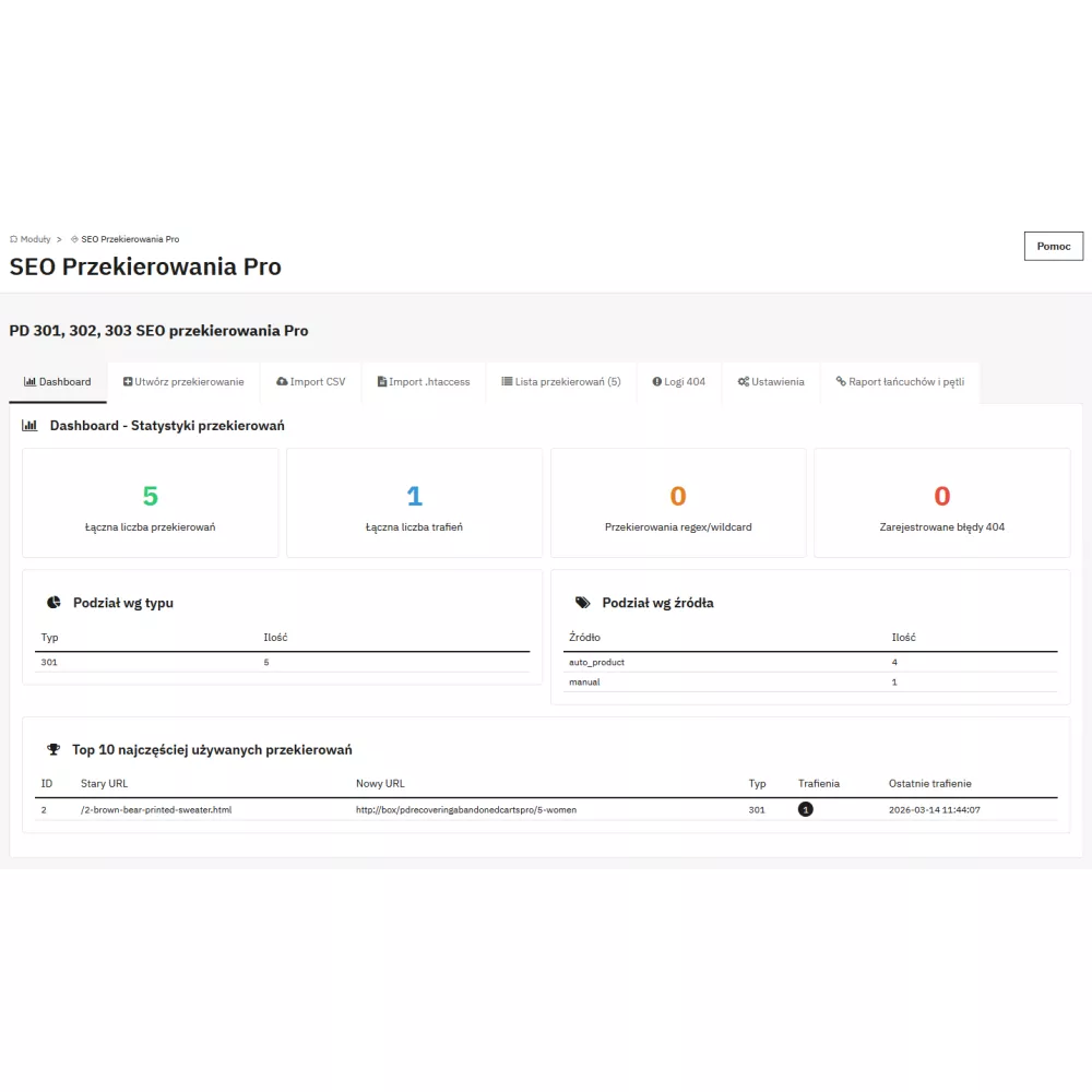 PD SEO Redirects Pro - Przekierowania 301/302/303 dla PrestaShop