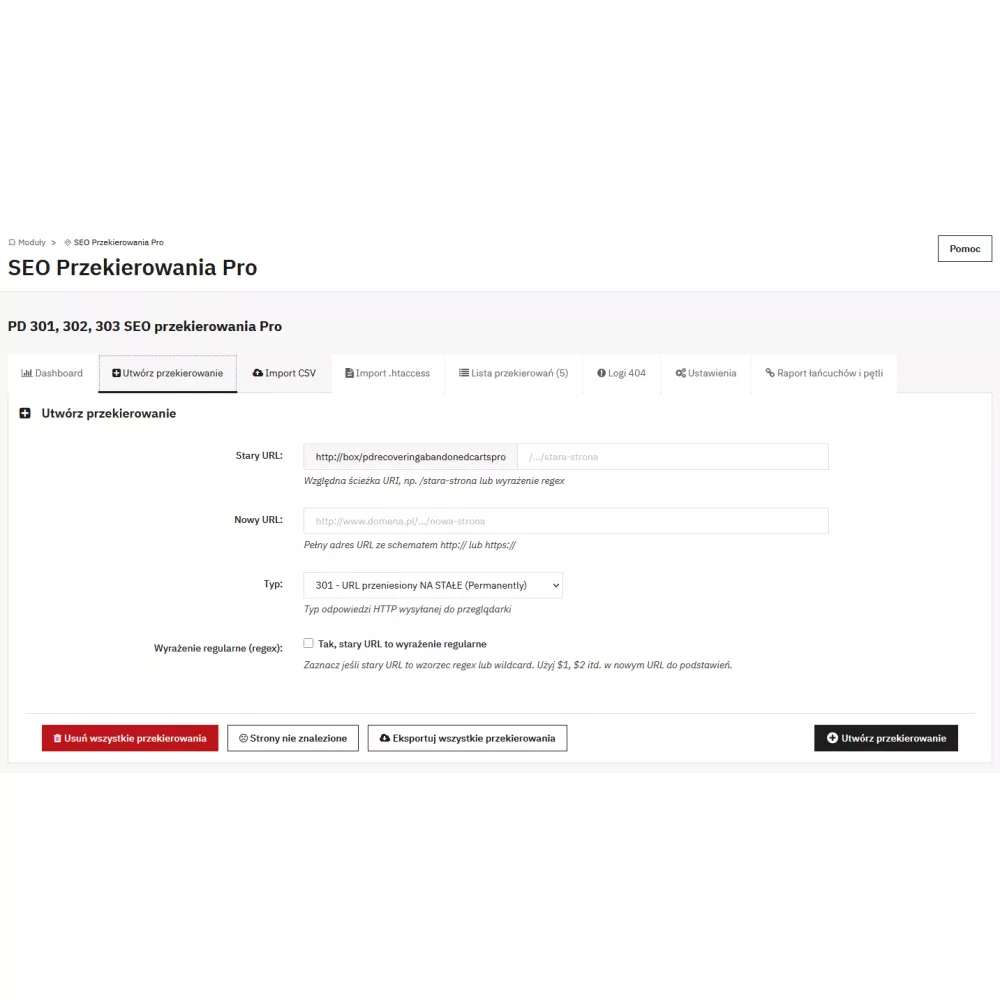 PD SEO Redirects Pro - Przekierowania 301/302/303 dla PrestaShop