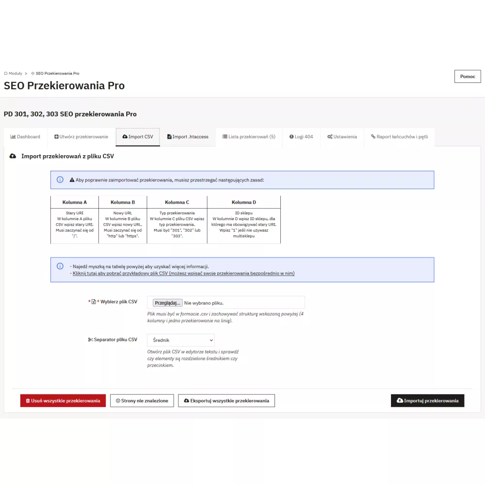 PD SEO Redirects Pro - Przekierowania 301/302/303 dla PrestaShop